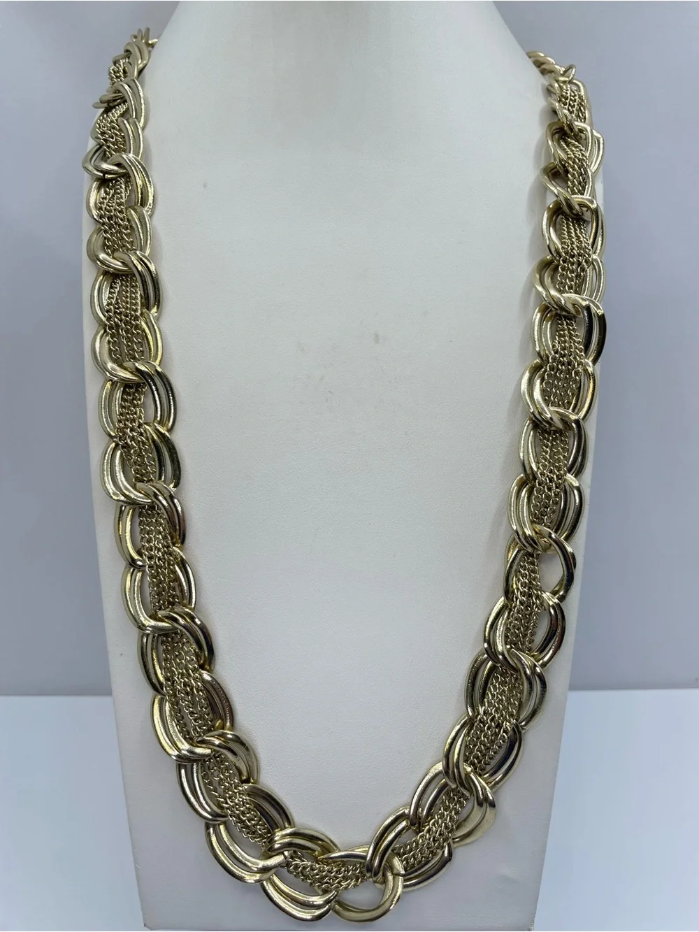 Bold Gold Chain Link Statement Necklace Weighted Boho Glam Long Layering